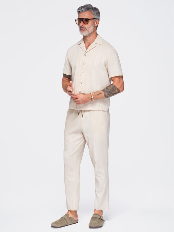 Ombre Ombre Spodnie materiałowe OM-PACP-0312 Kremowy Regular Fit