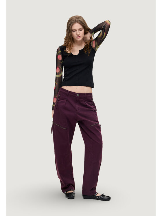Desigual Desigual Chinosy PANT_ZIPPERS Bordowy Casual Fit