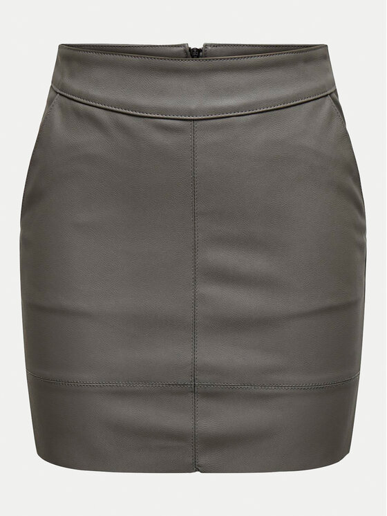 ONLY ONLY Fustă din imitație de piele Base 15164809 Gri Slim Fit