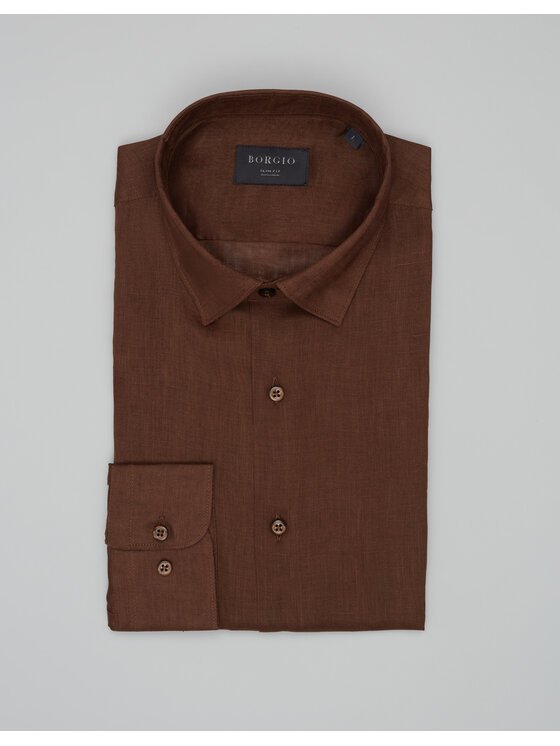 Borgio Borgio Koszula linosa_00670_br Brązowy Slim Fit