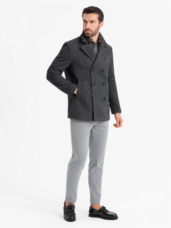 Ombre Ombre Płaszcz OM-COWC-0115 Szary Regular Fit