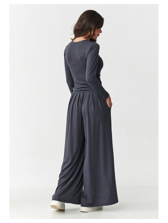 Makadamia Makadamia Komplet bluzka i spodnie M892 Szary Loose Fit
