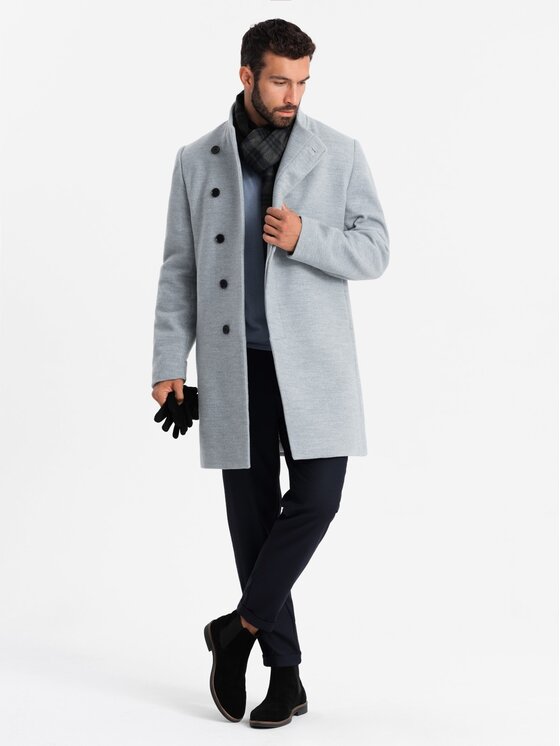 Ombre Ombre Płaszcz OM-COWC-0120 Szary Regular Fit