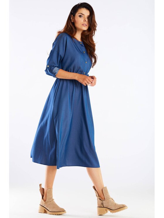 Awama Awama Sukienka letnia A452 Niebieski Basic Fit