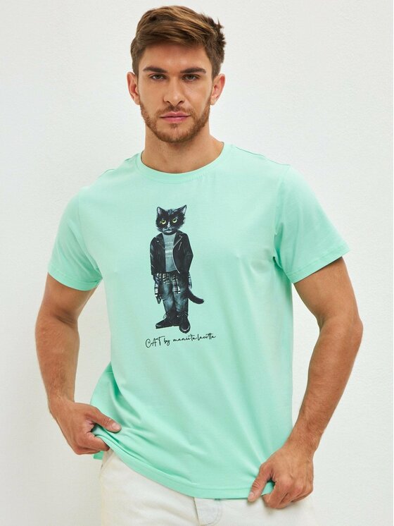 CAT by maniita lacitta CAT by maniita lacitta T-Shirt Printed men's t-shirt with CAT Niebieski Regular Fit