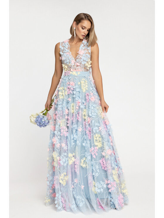 MATSOUR'I MATSOUR'I Sukienka wieczorowa Hortensia Maxi Niebieski A-Line Fit