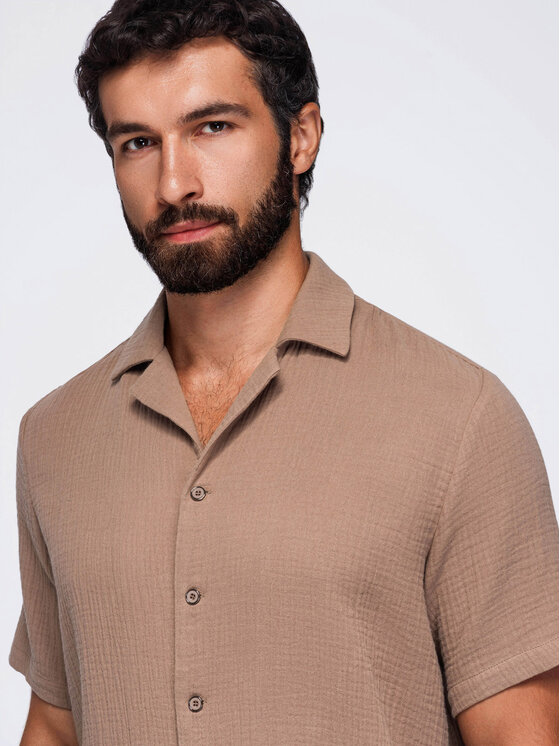 Ombre Ombre Koszula OM-SHSS-0223 Brązowy Regular Fit