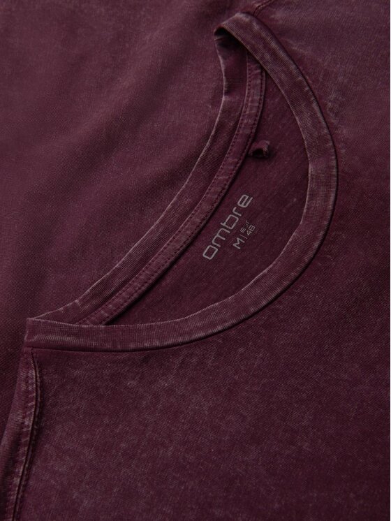 Ombre Ombre T-Shirt OM-TSWT-0116 Bordowy Slim Fit