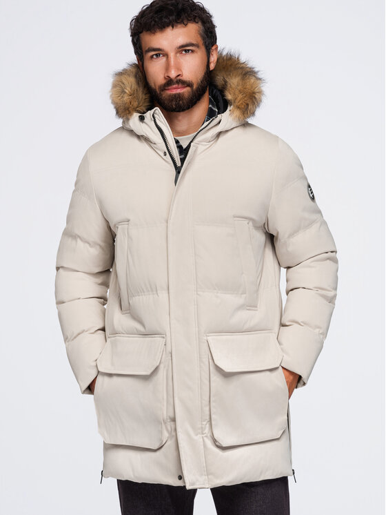 Ombre Ombre Parka OM-JALJ-0310 Kremowy Loose Fit