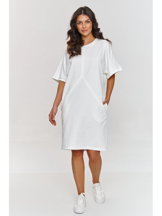 Makadamia Makadamia Sukienka codzienna M864 Écru Comfortable Fit