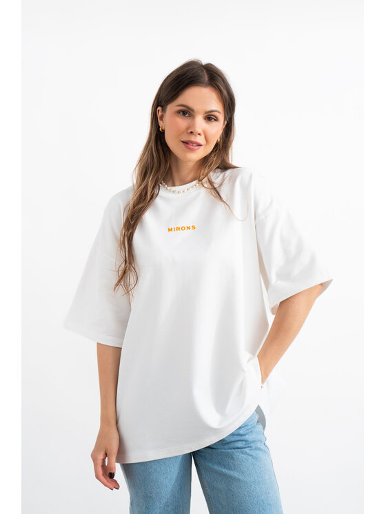 Mirons Mirons T-Shirt Print Biały Oversize