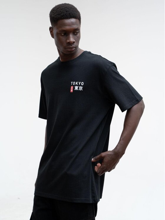 MyStars MyStars T-Shirt Koszulka Z Krótkim Rękawem Oversize Męska Czarna MyStars Tokio M Czarny Regular Fit