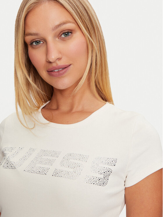 Guess Guess Marškinėliai V4BI16 KCIV1 Écru Regular Fit