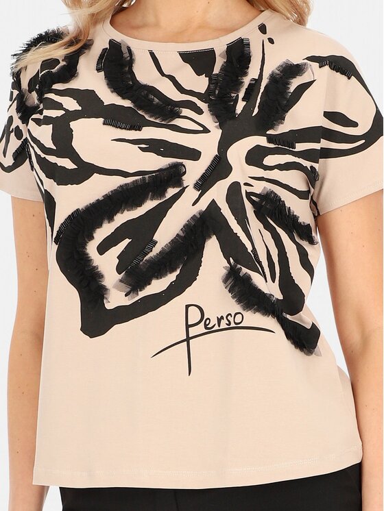 Perso Perso T-Shirt TCE247000F Beżowy Regular Fit