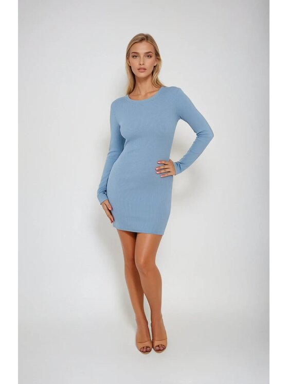 Nudyess Nudyess Úpletové šaty Polly mini z prążka Modrá Fitted Fit