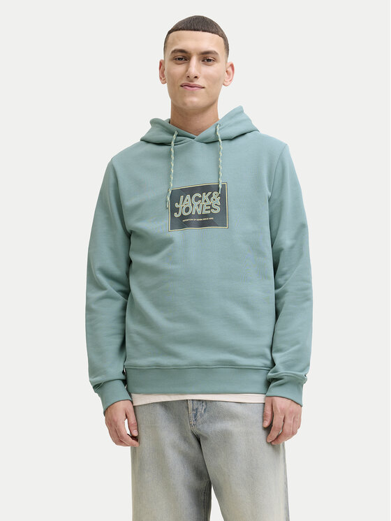 Jack & Jones Bluză Jjrain Sweat Hood 12288098 Turcoaz Regular Fit