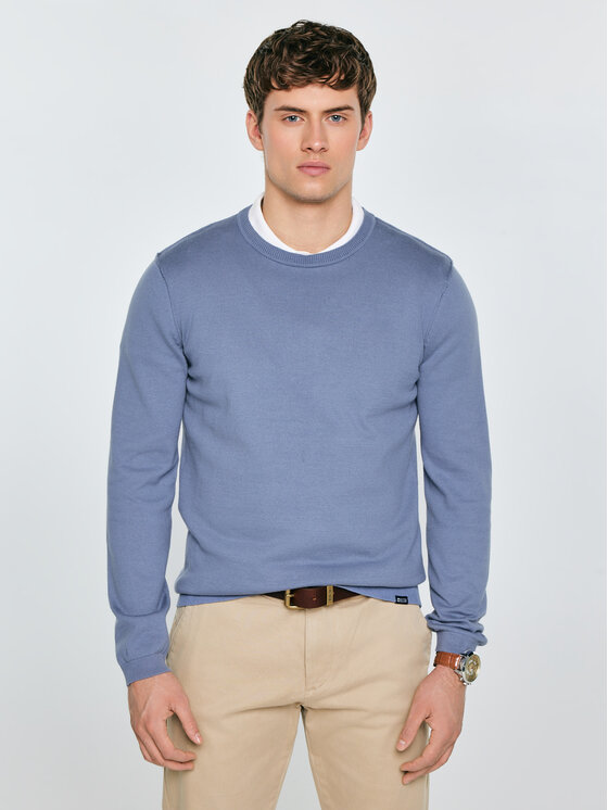 BIG STAR BIG STAR Sweter SIMONER Niebieski Basic Fit