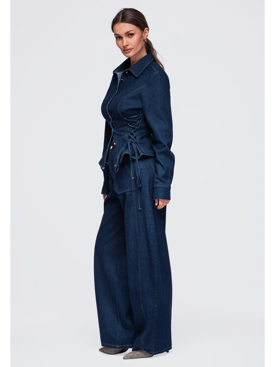 Ombre Ombre Spodnie materiałowe OW-PA-E0017 Granatowy Relaxed Fit