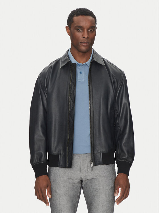 BOSS BOSS Шкіряна куртка Joloco 50530270 Чорний Relaxed Fit