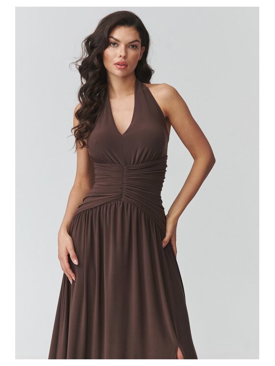 Makadamia Makadamia Sukienka codzienna M944 Brązowy Loose Fit
