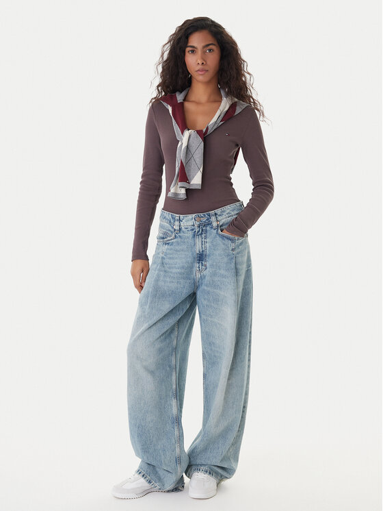 Tommy Jeans Tommy Jeans Блузка Essential DW0DW17990 Коричневий Slim Fit