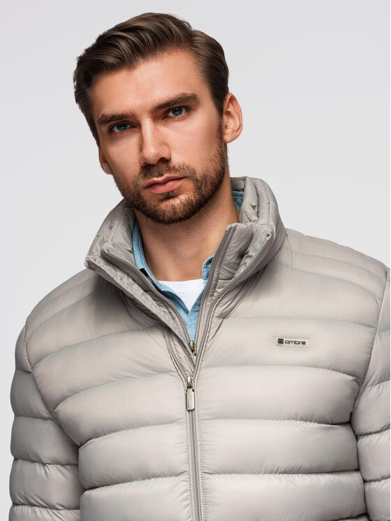 Ombre Ombre Kurtka puchowa OM-JALP-0231 Szary Regular Fit