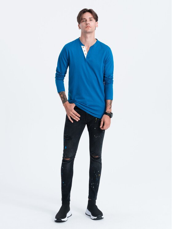 Ombre Ombre S dlouhým rukávem OM-LSCL-0107 Modrá Fitting Fit