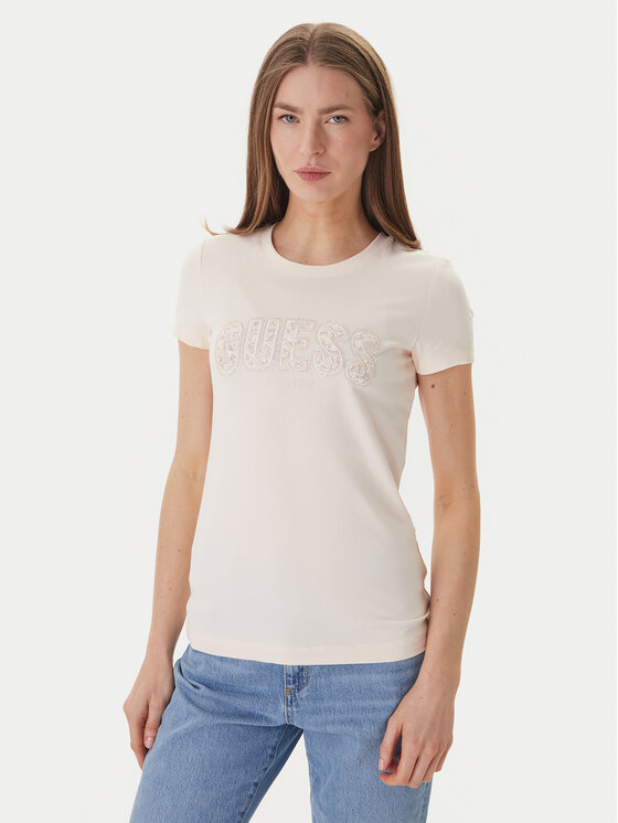 Guess T-Shirt W5GI04 J1314 Różowy Slim Fit