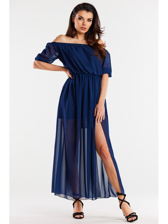 Awama Awama Sukienka letnia A515 Granatowy Basic Fit