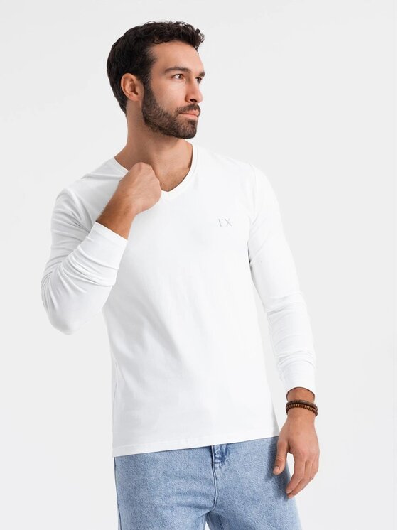 Ombre Ombre Longsleeve OM-LSBC-0123 Biały Slim Fit