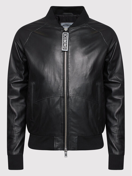 Iceberg Iceberg Kožená bunda 22EI1P0ZO116802 Čierna Regular Fit