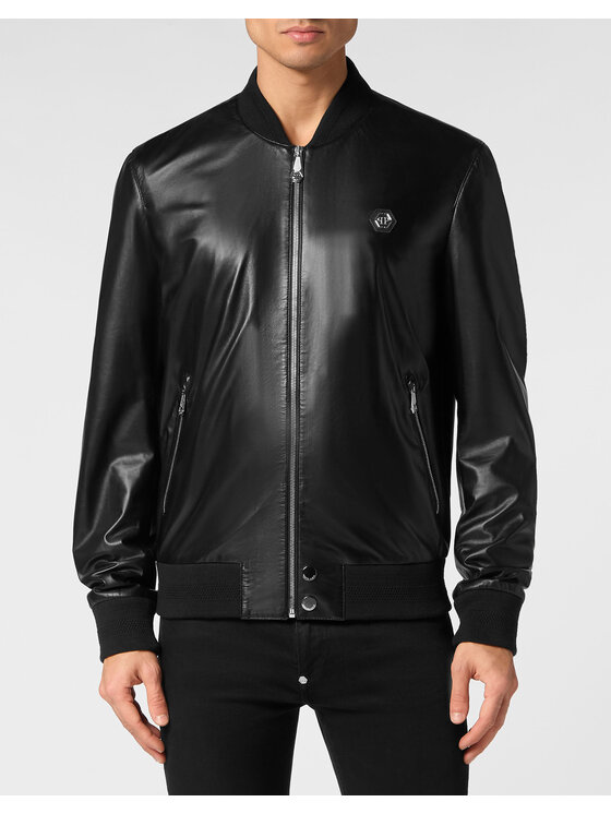PHILIPP PLEIN PHILIPP PLEIN Kurtka skórzana 9793 Czarny Regular Fit