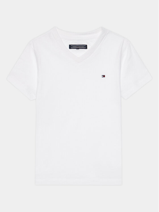 Tommy Hilfiger Tricou Boys Basic Vn Knit S/S KB0KB04142 Alb Regular Fit