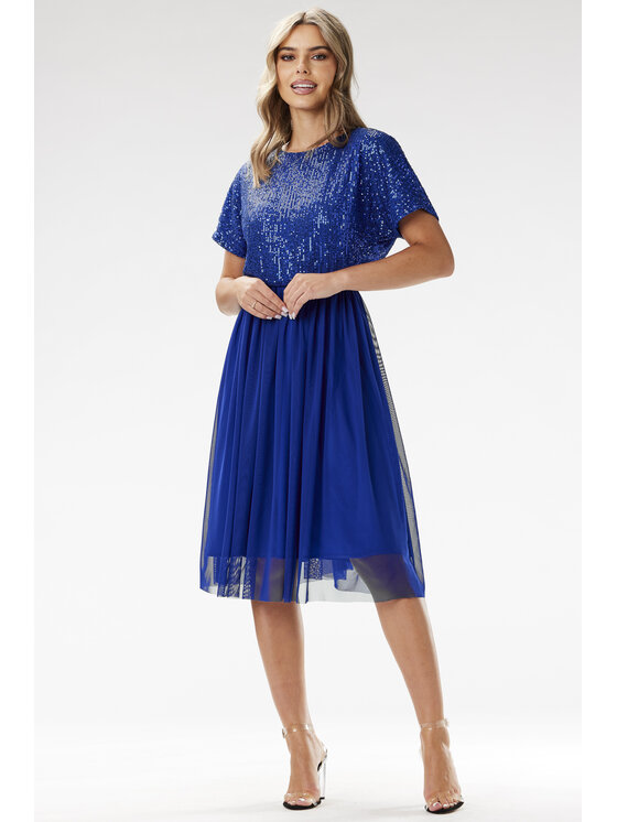 Awama Awama Večerní šaty A689 Modrá Basic Fit
