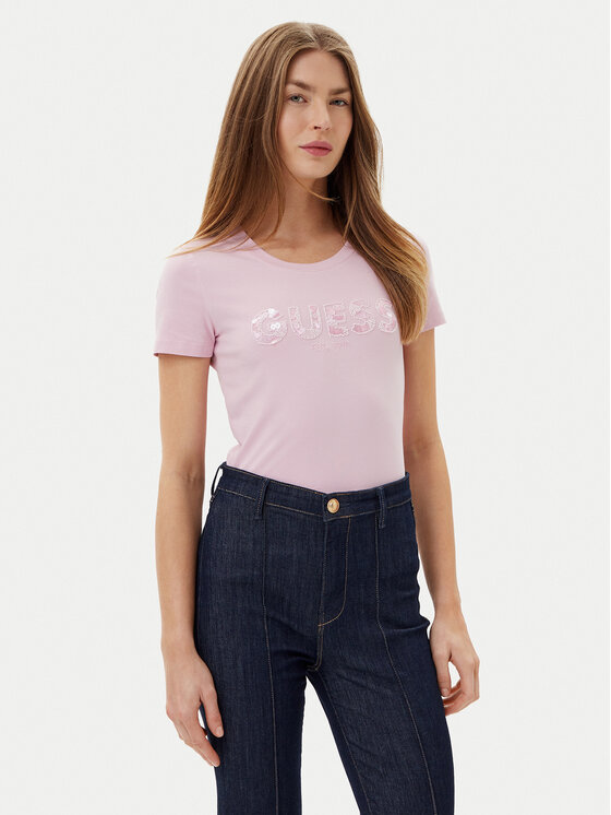 Guess Guess T-Shirt W5GI17 J1314 Růžová Slim Fit