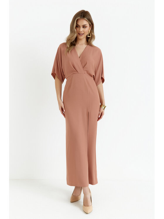 Makover Makover Sukienka codzienna K163 Beżowy Modern Fit