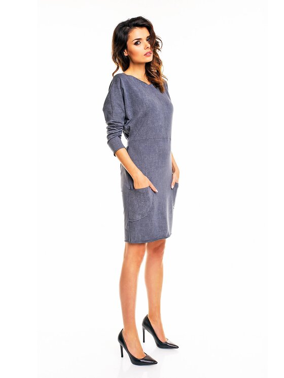 Awama Awama Sukienka codzienna A133 Szary Basic Fit