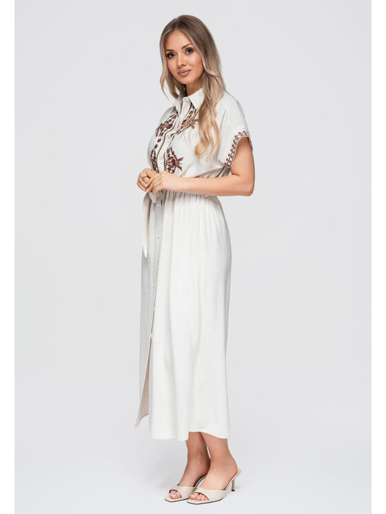 Ombre Ombre Sukienka letnia OW-DLR-E0012 Beżowy jasny Loose Fit