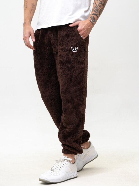 Jigga Wear Jigga Wear Spodnie dresowe Sherpa futerkowe polarowe 130594 Brązowy Regular Fit