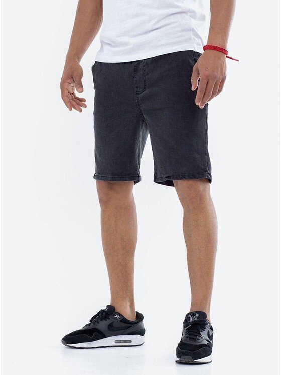 Szorty jeansowe Jigga Wear, Rozmiar M, Czarne, Krótkie Spodenki Jeansowe Ze Ściągaczem Męskie Sprane Czarne / Białe Jigga Wear Crown Pocket 2XL