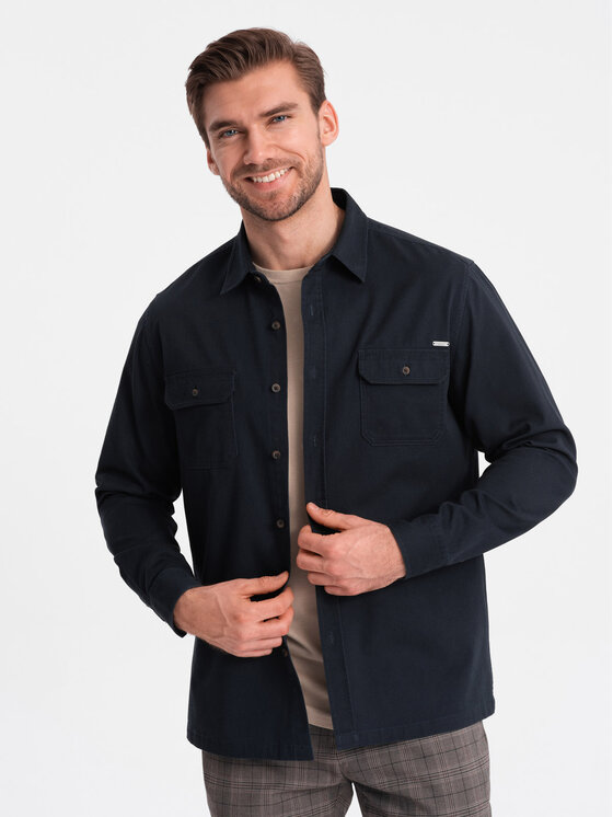 Ombre Ombre Košile OM-SHCS-0146 Tmavomodrá Regular Fit