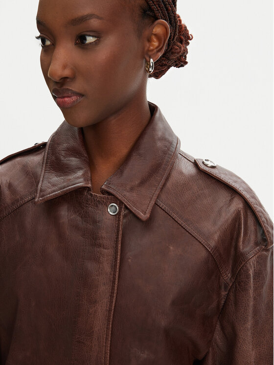 PINKO Kurtka skórzana Fever 105012 A2I1 Brązowy Regular Fit