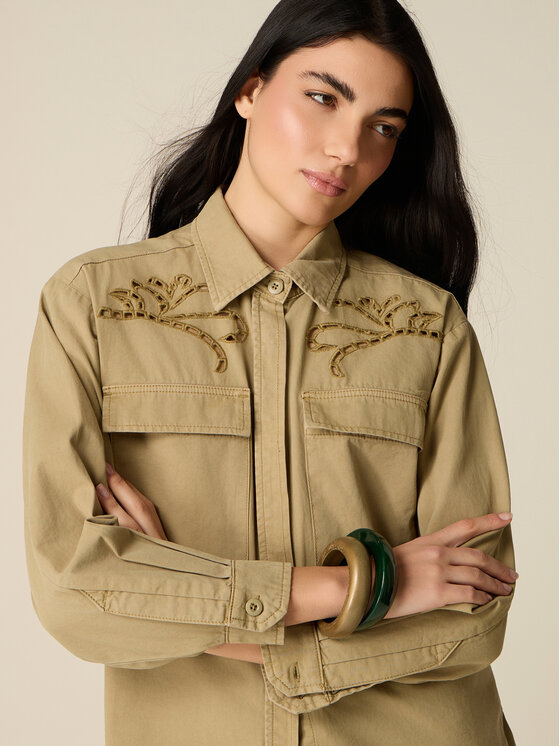 Oltre Oltre Koszula 5052J000878N035 Zielony Baggy Fit