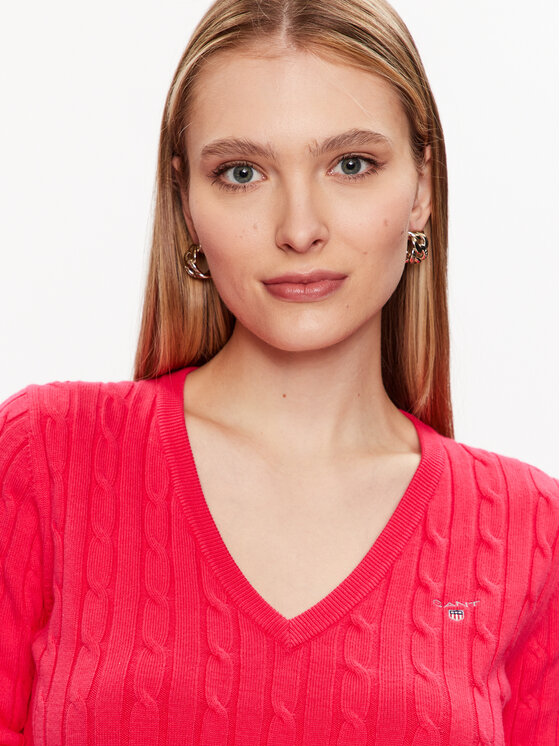 Gant Gant Πουλόβερ Cable 480022 Ροζ Slim Fit