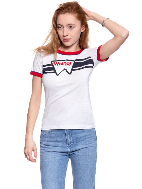 Wrangler Wrangler T-Shirt RINGER TEE Biały Regular Fit