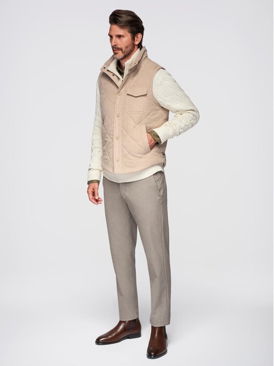 Ombre Ombre Kamizelka OM-JAVJ-0277 Beżowy Regular Fit