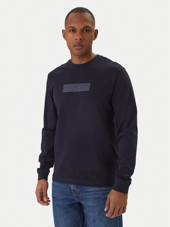 Napapijri Napapijri Majica z dolgimi rokavi S-Box Logo NP0A8BC5 Mornarsko modra Regular Fit