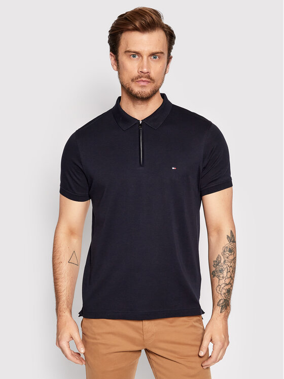 Tommy Hilfiger Poloshirt Zip Interlock MW0MW23956 Dunkelblau Slim Fit ...