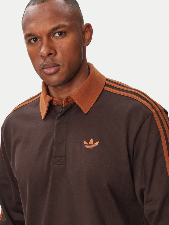 adidas adidas Džemperis ar kapuci 3-Stripes Rugby Longsleeve Polo KE4112 Brūns Regular Fit