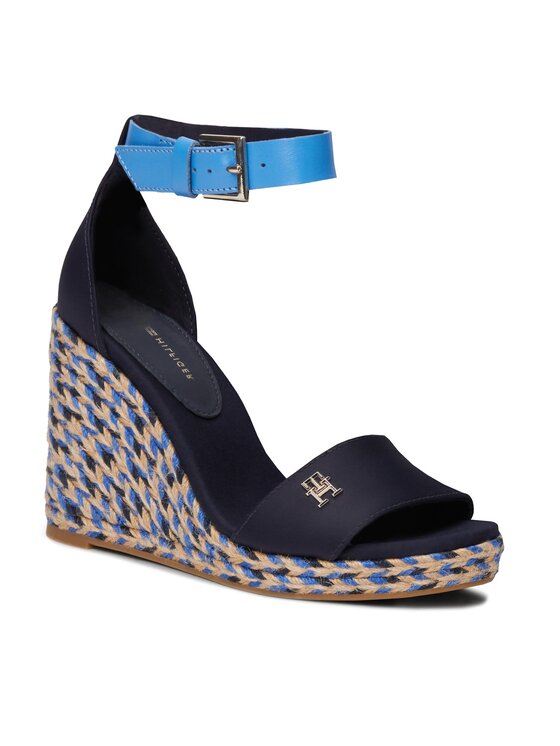 Tommy Hilfiger Tommy Hilfiger Espadrilles Colorful High Wedge Satin Sandal FW0FW07914 Tumši zils